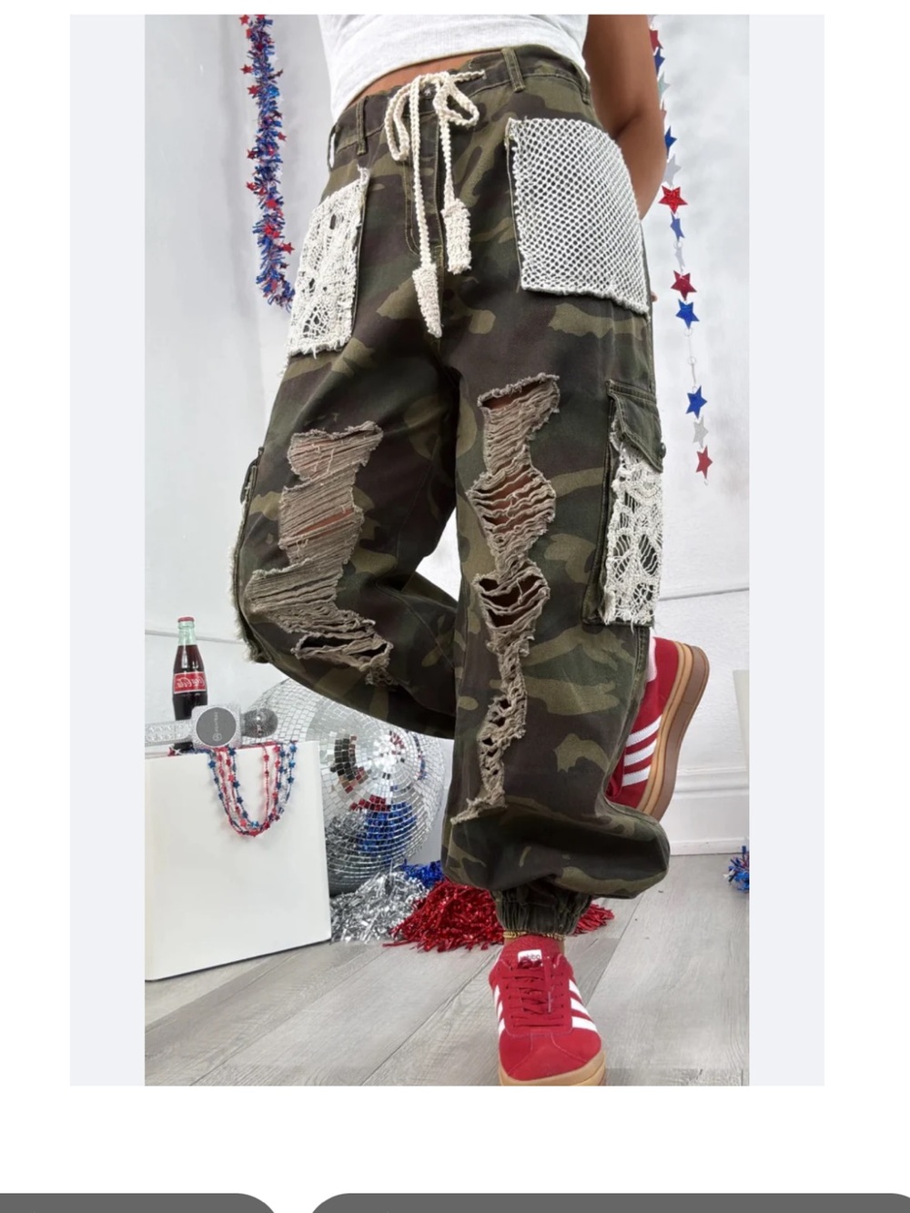 POL Camo Joggers with White Crochet Patches - Picture 2 of 7